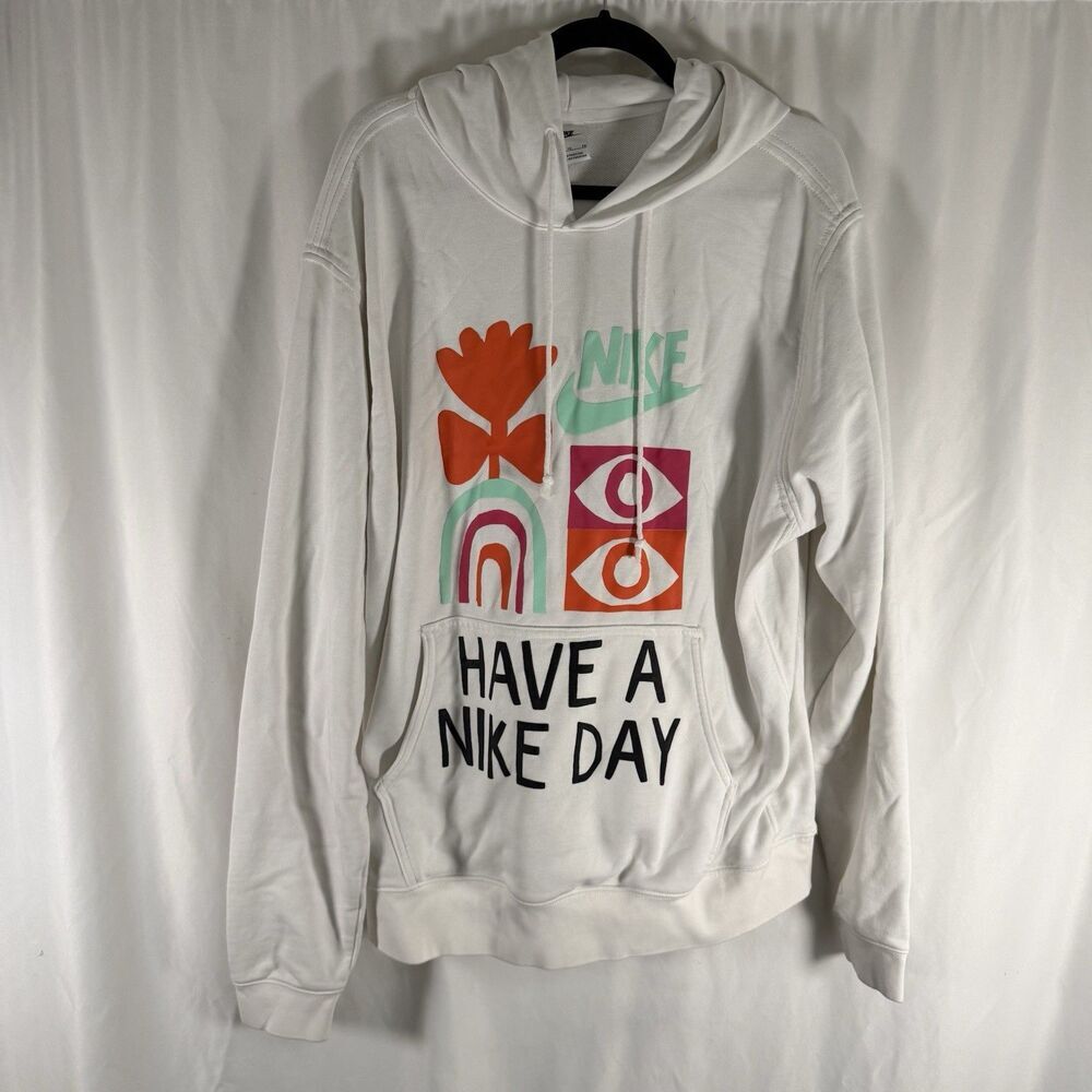 Nike Have a Nike Day Hoodie Unisex XL Cream Graphic Floral Print Pullover